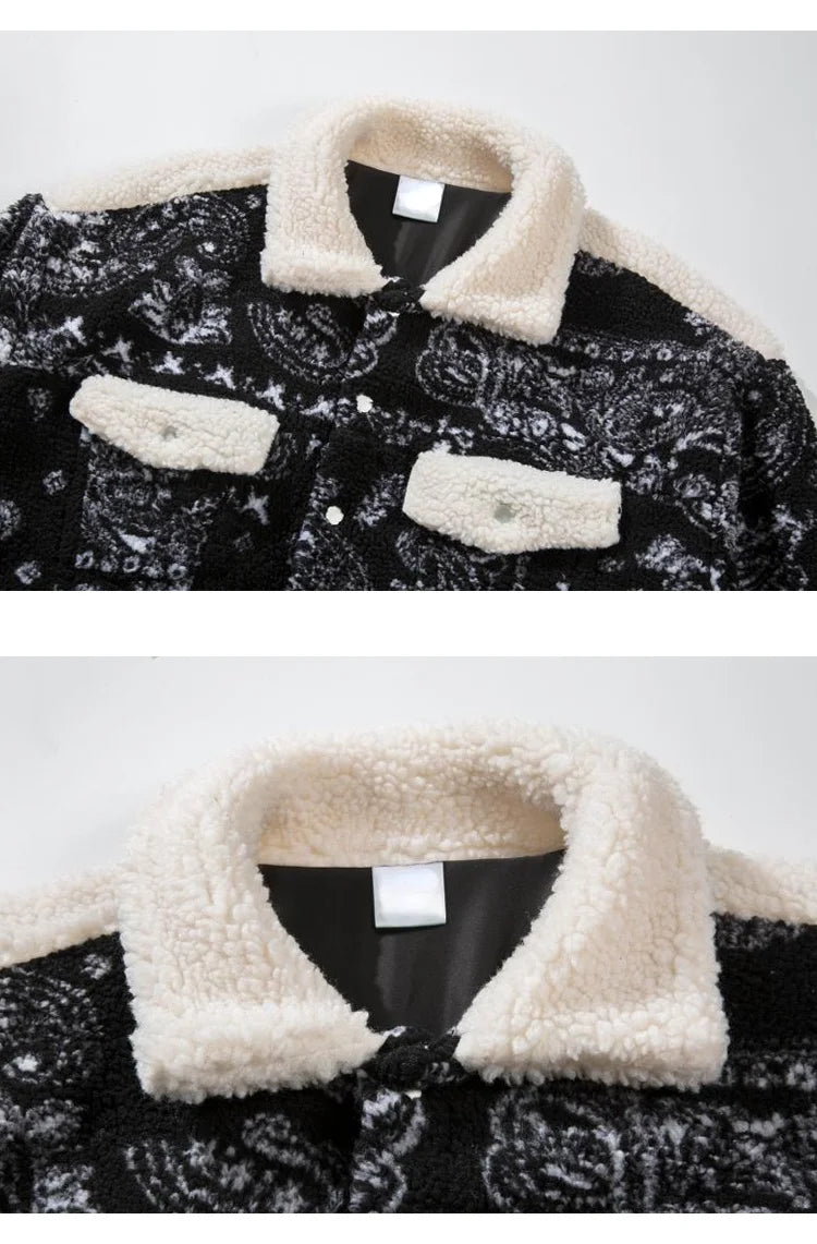 mens paisley fleece jackets coats fashion hairy single button loose bomber outerwears casual warm parkas thick streetwear jacket unique default style 5316