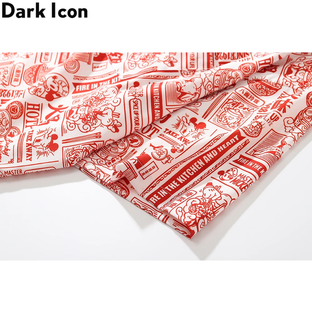 Dark Icon Full Printed Oversized Shirt for Men Summer Loose Men's Shirts Male Top Black Red Street King Limited