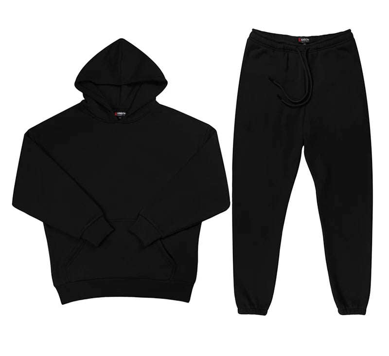 rainbowtouches quality pure cotton 2 piece couple hoodie solid color hip hop casual sportswear pullover mens pants plush unique default style 284