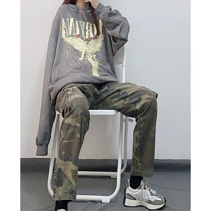 Camouflage Cargo Pants Bieber Hip Hop Vintage Multi-pocket Bottom Button Men's Cargo Trousers Streetwear Mens Military Pants Street King Limited