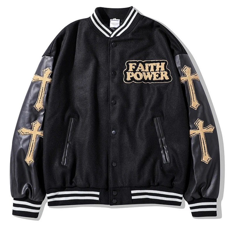 rainbowtouches men trendy hiphop embroidered baseball uniform single breasted side pocket high street stitched pu leather jacket unique default style 5134
