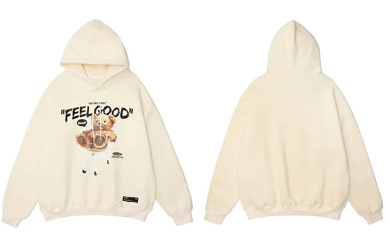 GONTHWID Men Hip Hop Hoodie Sweatshirt Streetwear Funny Bear Print Hooded Harajuku Winter Cotton Fleece Pullover Khaki Black Street King Limited