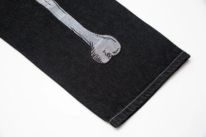 retro skull hand bone embroidery washed mens jeans pants vibe style straight casual oversize denin trousers streetwear unique jeans style 10