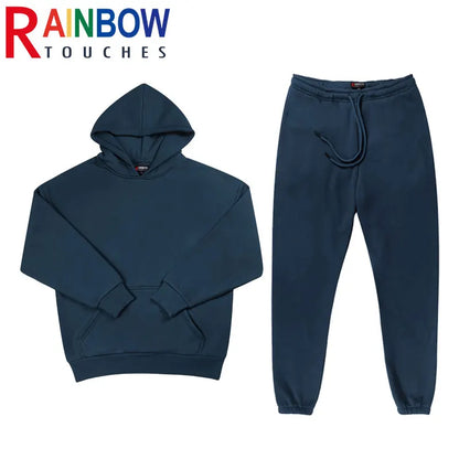 rainbowtouches quality pure cotton 2 piece couple hoodie solid color hip hop casual sportswear pullover mens pants plush unique default style 276