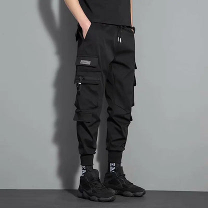 men hip hop black cargo pants joggers sweatpants overalls men ribbons streetwear harem pants women fashions trousers unique joggers style 2528