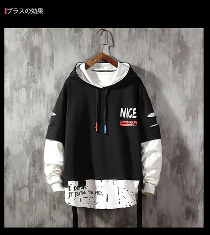 Men Ribben Hooded Sweatshirt Autumn Male Fashion Hoodie Men's Sweatshirts Solid Color Splice Hoodies Street Style Street King Limited
