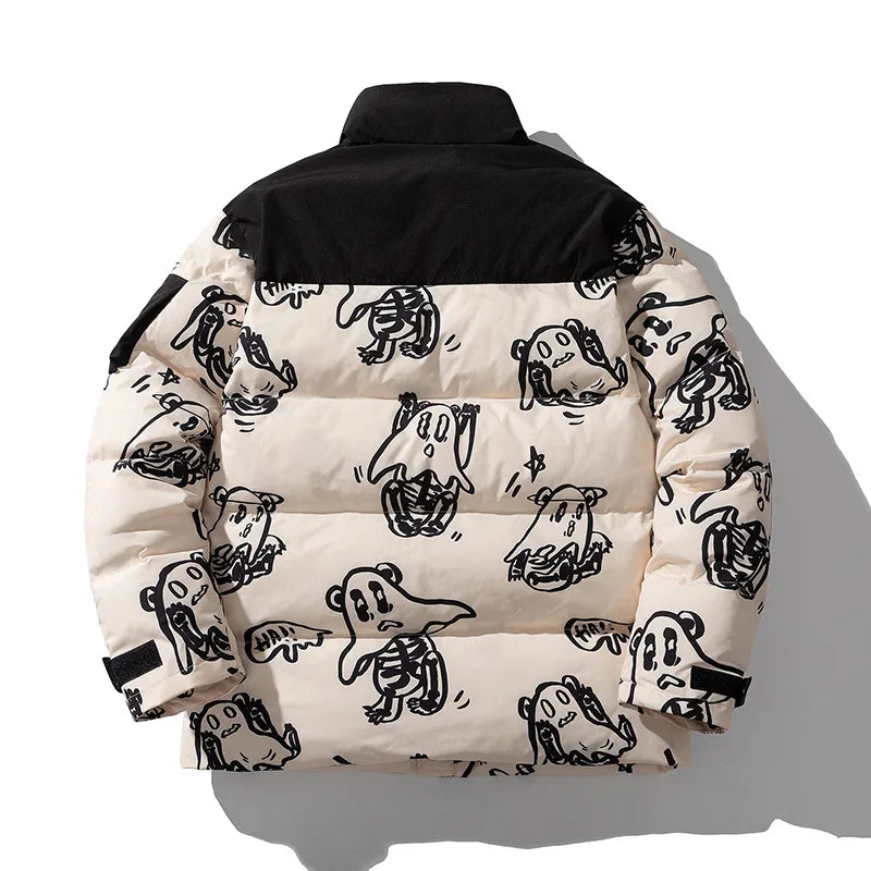 Cotton Padded Thick Parkas Jackets Streetwear Hip Hop Print Windproof Warm Zip Coats Fashion Harajuku Outwear Mens Clothing Street King Limited