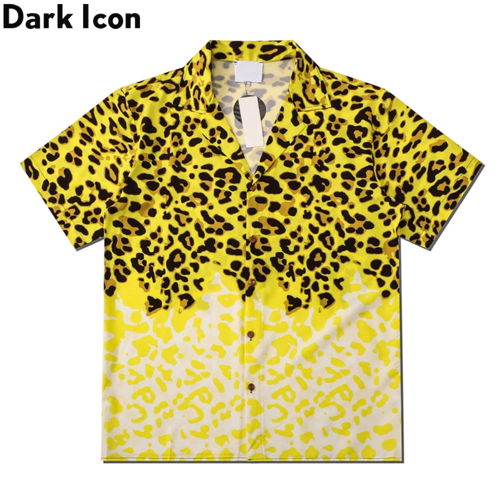 Dark Icon Yellow Leopard Hawaiian Shirt Men Vintage Street Polo Shirt Man Man Blouse Street King Limited