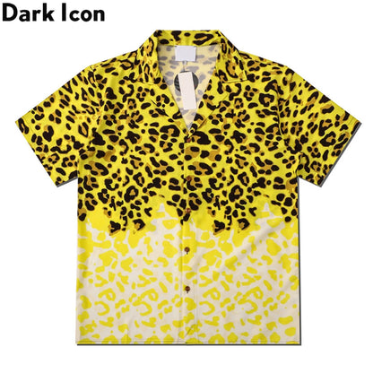 Dark Icon Yellow Leopard Hawaiian Shirt Men Vintage Street Polo Shirt Man Man Blouse Street King Limited