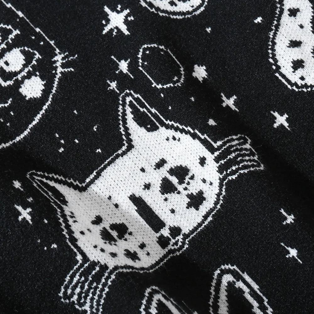 Aolamegs Sweaters Men Japanese Retro Cute Cat O-Neck Jumpers Advanced College Style Fashion Knitted Tops Loose Casual Streetwear Street King Limited