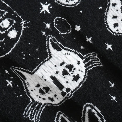 Aolamegs Sweaters Men Japanese Retro Cute Cat O-Neck Jumpers Advanced College Style Fashion Knitted Tops Loose Casual Streetwear Street King Limited