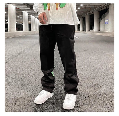 men jeans hip hop letters embroidery denim jeans high street casual loose straight elastic waist joggers hip hop streetwear pant unique joggers style 2852