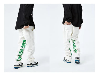 men jeans hip hop letters embroidery denim jeans high street casual loose straight elastic waist joggers hip hop streetwear pant unique joggers style 2857