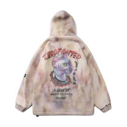 mens hip hop cats harajuku printed fleece jackets coats hairy zipper oversize hoodies outerwears warm thick streetwear parkas unique default style 4893