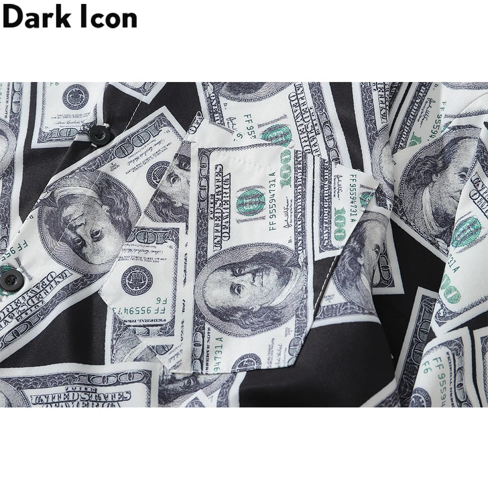 Dark Icon US Dollar Full Printed Shirts Men Turn-down Collar Casual Men's Shirt Logn Sleeve Man Clothing Street King Limited