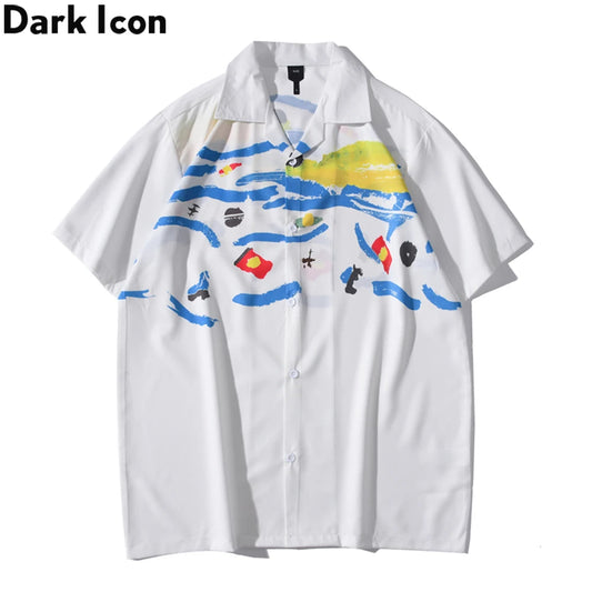 Dark Icon White Graffiti Hawaiian Shirts Street Men's Polo Shirt Summer Light Weight Cool Material Blouse Male Tops Street King Limited