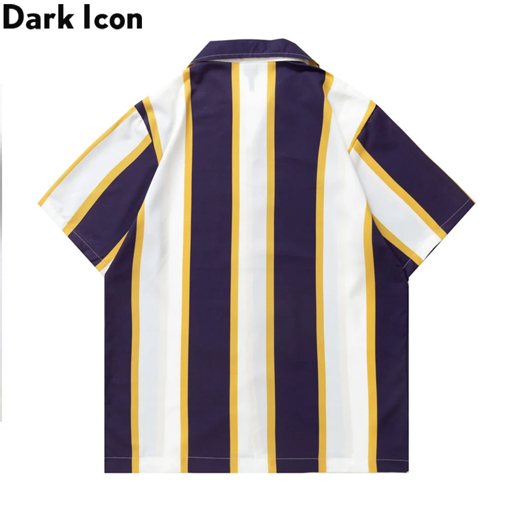 Dark Icon Big Stripe Hawaiian Shirt Men Summer Vintage Street Men's Shirt Short Sleeve Male Blouse Street King Limited