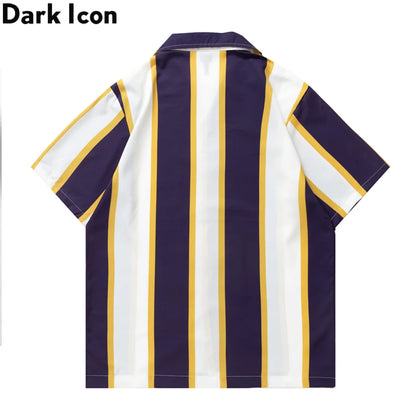 Dark Icon Big Stripe Hawaiian Shirt Men Summer Vintage Street Men's Shirt Short Sleeve Male Blouse Street King Limited