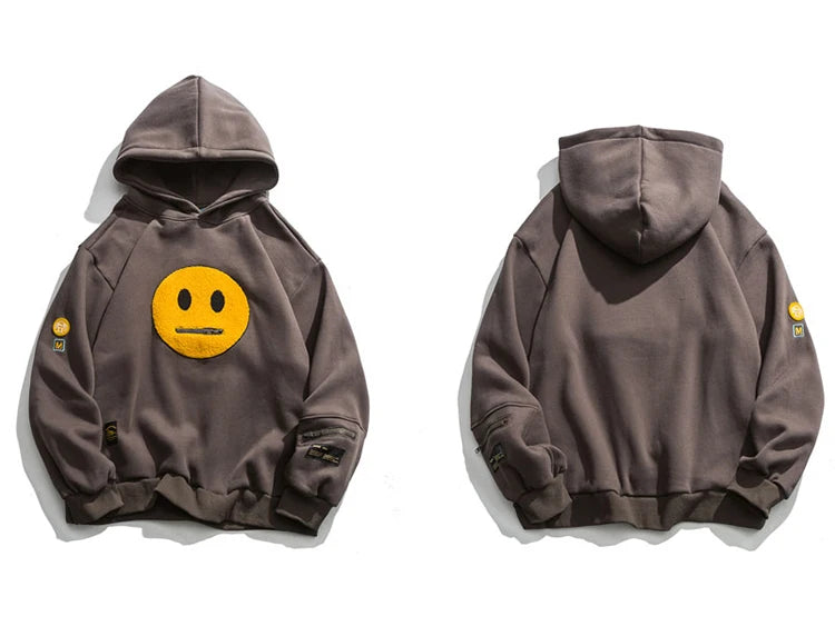Men Hip Hop Hoodie Streetwear Sweatshirt Zipper Pocket Patches Hoodie 2023 Harajuku Cotton Fleece Hooded Pullover Grey White Street King Limited