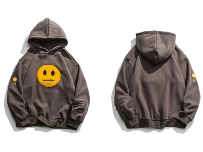 Men Hip Hop Hoodie Streetwear Sweatshirt Zipper Pocket Patches Hoodie 2023 Harajuku Cotton Fleece Hooded Pullover Grey White Street King Limited
