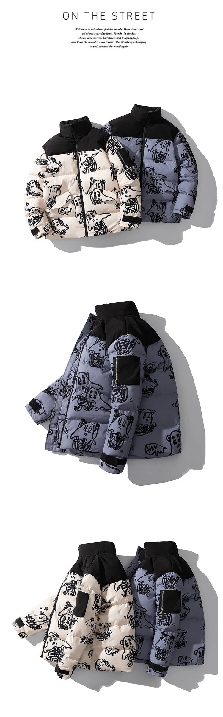 Cotton Padded Thick Parkas Jackets Streetwear Hip Hop Print Windproof Warm Zip Coats Fashion Harajuku Outwear Mens Clothing Street King Limited