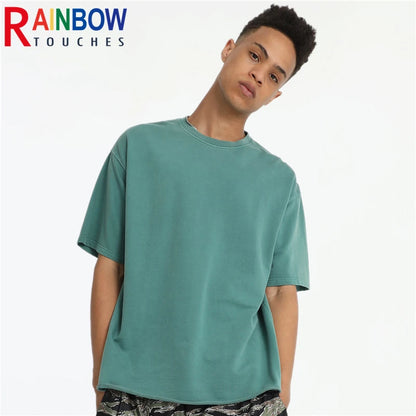 Rainbowtouhes Half sleeve Men High Street Vintage Wash Loose Edge Small Terry Shirt Hip Hop Fashion T-shirt Superior Quality Street King Limited