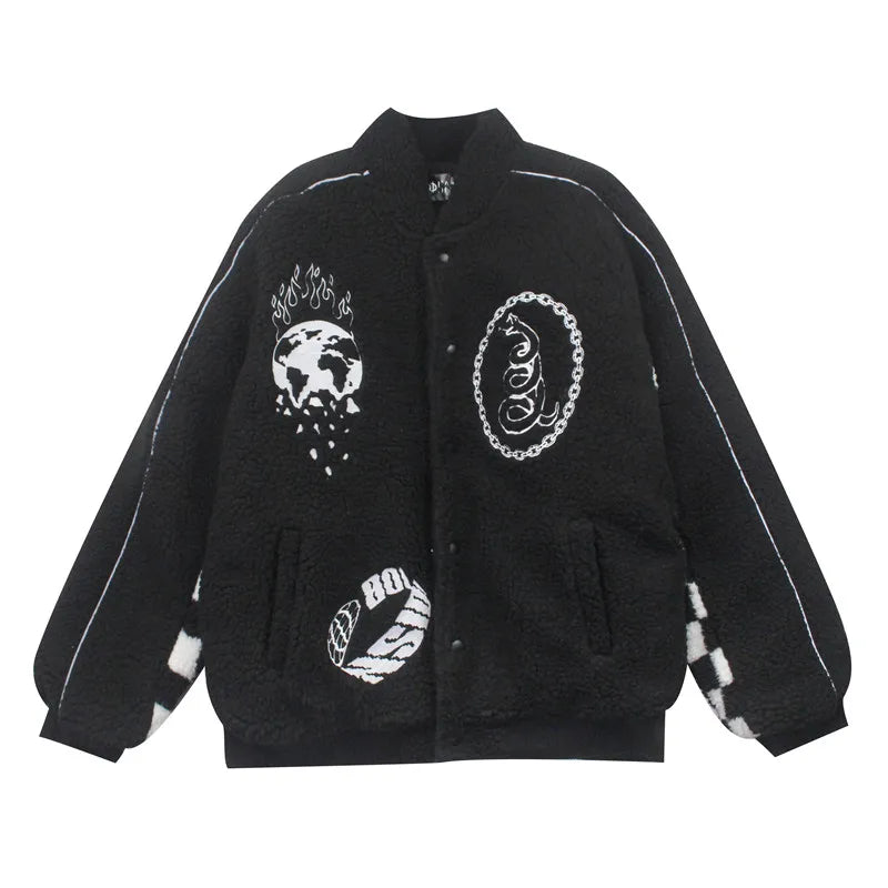 men hip hop harajuku letter embroidery fleece jackets and coats new outerwears winter warm thick streetwear bomber jacket parkas unique default style 5031