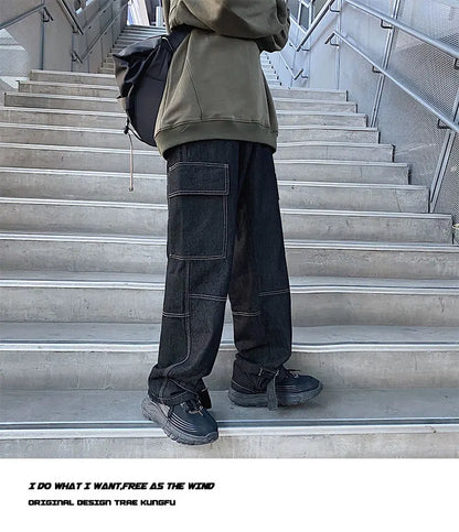 men jeans wide leg denim pants loose straight baggy mens jeans hip hop streetwear skateboard neutral denim trousers cargo jeans unique cargo style 2482