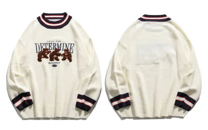 GONTHWID Bear Patchwork Striped Knitted Jumpers Sweaters Streetwear Hip Hop Harajuku Casual Pullover knitwear Mens Fashion Tops Street King Limited