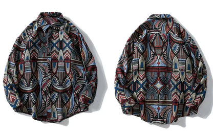 Streetwear Gonthwid Knitted Shirts Nation Style Geometry Flowers Color Block Patc Gonthwid Knitted Shirts Nation Style Geometry Flowers Color Block Patchwork Long Sleeve Button Shirt Hip Hop Casual Tops Coats Fashion Sweater Jacket With Graphic Design For Men