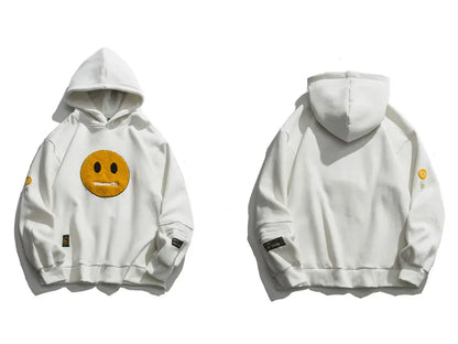 GONTHWID Hoodies Streetwear Hip Hop Zipper Pocket Smile Face Patchwork Hooded Sweatshirts Harajuku Hip Hop Casual Pullover Tops Street King Limited