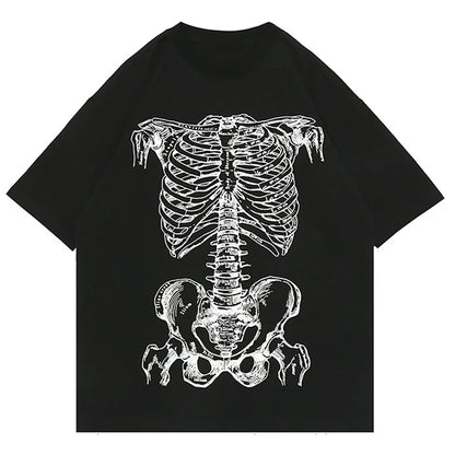 Summer Hip-hop Skull Printed Men Short-sleeved T-shirt Cotton Casual Unisex O-neck Loose Harajuku Short-sleeved Tops Tee T-shirt Street King Limited