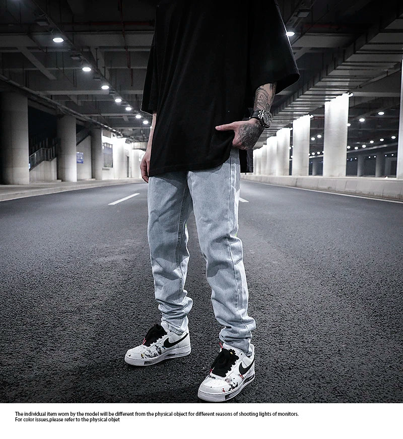 men back letter embroidery denim jean pants fashion slim zipper biker jeans trouser new casual hip hop streetwear pants joggers unique joggers style 293