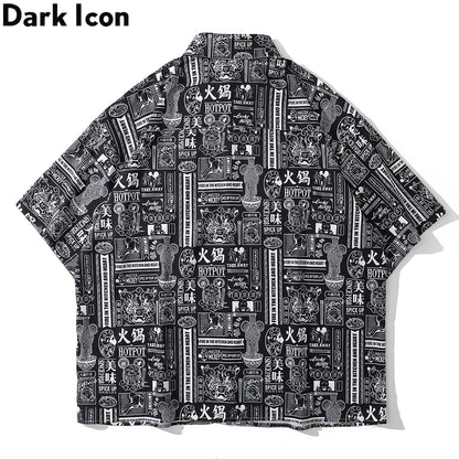 Dark Icon Full Printed Oversized Shirt for Men Summer Loose Men's Shirts Male Top Black Red Street King Limited