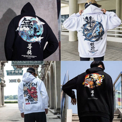 Fashion Harajuku Hoodie Sweatshirt Mens Casual Black Hip Hop Japan Print Hoodie Streetwear Clothing Top Coat Male Winter Hoodies Daulet Apparel