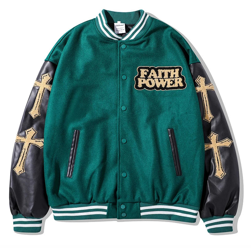 rainbowtouches men trendy hiphop embroidered baseball uniform single breasted side pocket high street stitched pu leather jacket unique default style 5132