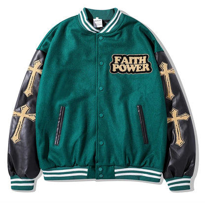 rainbowtouches men trendy hiphop embroidered baseball uniform single breasted side pocket high street stitched pu leather jacket unique default style 5132