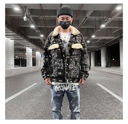 mens paisley fleece jackets coats fashion hairy single button loose bomber outerwears casual warm parkas thick streetwear jacket unique default style 5312