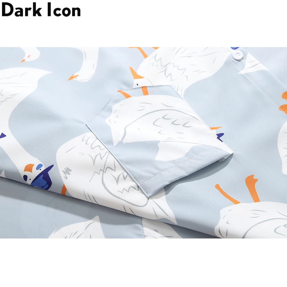 Dark Icon Full Prined Oversized Men's Shirt Short Sleeve Summer Streetwear Shirts for Men Street King Limited