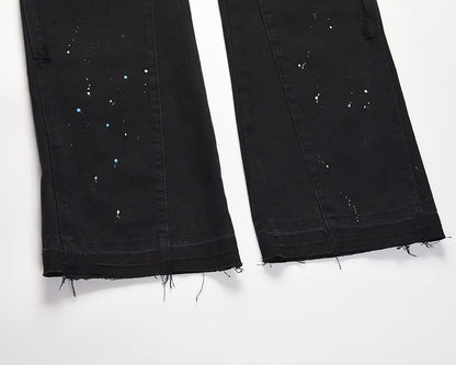 Graffiti Ink Painted Wide Leg Flare Pants Mens Streetwear Straight Casual Jeans Harajuku Washed Retro Loose Denim Trousers Street King Limited