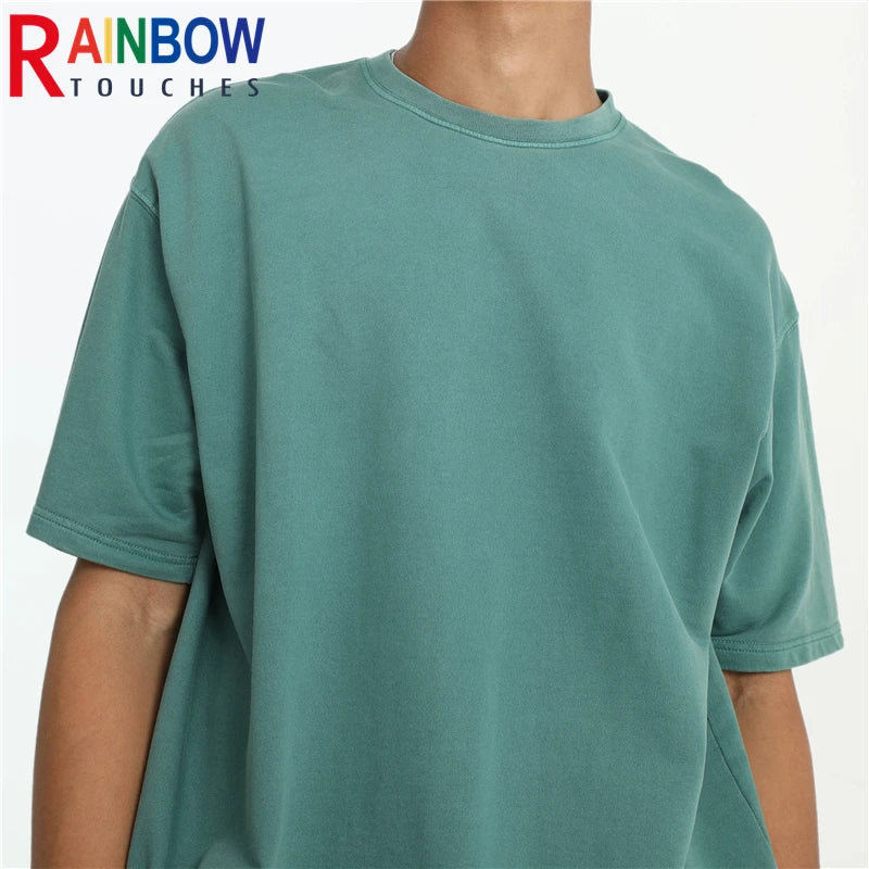 Rainbowtouhes Half sleeve Men High Street Vintage Wash Loose Edge Small Terry Shirt Hip Hop Fashion T-shirt Superior Quality Street King Limited