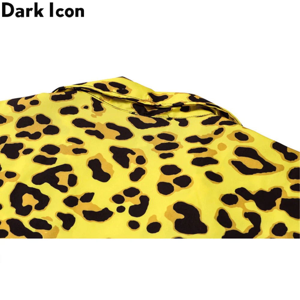 Dark Icon Yellow Leopard Hawaiian Shirt Men Vintage Street Polo Shirt Man Man Blouse Street King Limited