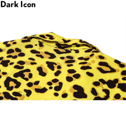 Dark Icon Yellow Leopard Hawaiian Shirt Men Vintage Street Polo Shirt Man Man Blouse Street King Limited