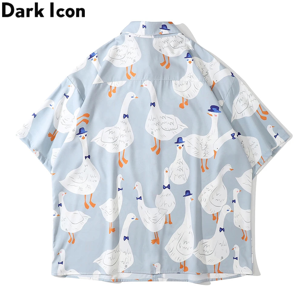 Dark Icon Full Prined Oversized Men's Shirt Short Sleeve Summer Streetwear Shirts for Men Street King Limited