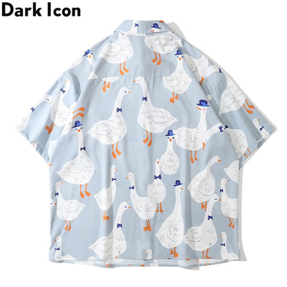 Dark Icon Full Prined Oversized Men's Shirt Short Sleeve Summer Streetwear Shirts for Men Street King Limited