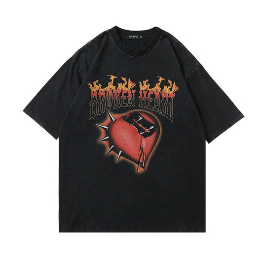 Rainbowtouches Oversized T-shirt Hip Hop Unisex Washed T Shirt Half Sleeve Women Print Love Youth High Street T Shirts Mens Street King Limited