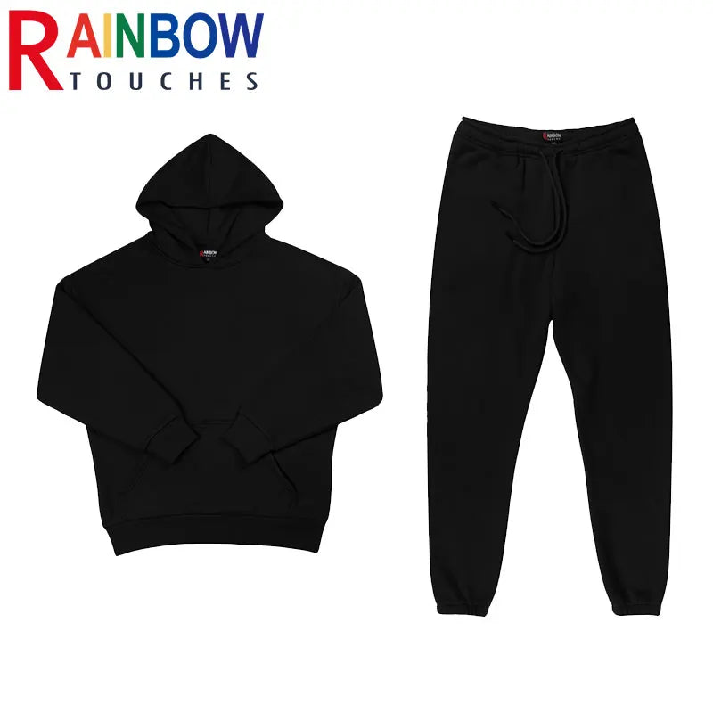 rainbowtouches quality pure cotton 2 piece couple hoodie solid color hip hop casual sportswear pullover mens pants plush unique default style 273