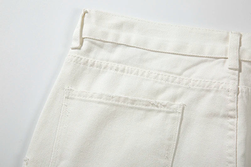 Harajuku Back Zipper Hole Ripped White Jeans Pants Mens Straight Washed Retro Oversized Streetwear Casual Denim Trousers Street King Limited