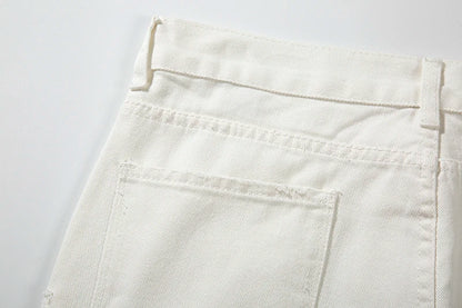 Harajuku Back Zipper Hole Ripped White Jeans Pants Mens Straight Washed Retro Oversized Streetwear Casual Denim Trousers Street King Limited