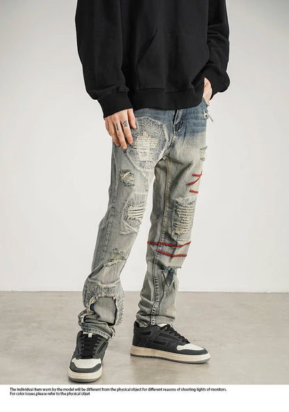 destroyed ripped straight jeans pants mens distressed biker jeans fashion irregular embroidery streetwear hip hop pants joggers unique joggers style 2946